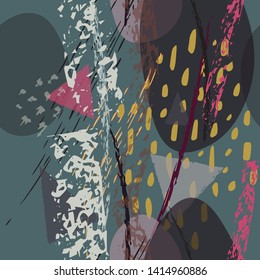 Collage Contemporary Vector Textures. Seamless Pattern. Artistic Crayon Modern Strokes Surface. Chalk Grunge Dirty Dry Distress Hand Drawn Pastel. Summer Bright Dry. Chaotic Triangle Shape Collage.