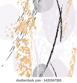 Collage Contemporary Vector Textures. Seamless Pattern. Artistic Crayon Modern Strokes Surface. Chalk Grunge Dirty Dry Distress Hand Drawn Pastel. Summer Bright Dry. Chaotic Triangle Shape Collage.