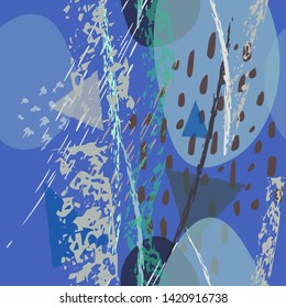 Collage Contemporary Vector Textures. Seamless Pattern. Artistic Crayon Modern Strokes Surface. Chalk Grunge Dirty Dry Distress Hand Drawn Pastel. Summer Bright Dry. Chaotic Triangle Shape Collage.