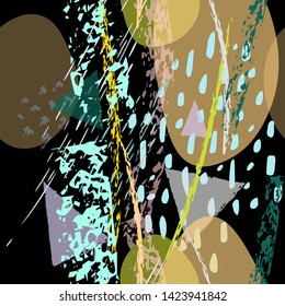 Collage Contemporary Vector Textures. Seamless Pattern. Artistic Crayon Modern Strokes Surface. Chalk Grunge Dirty Dry Distress Hand Drawn Pastel. Summer Bright Dry. Chaotic Triangle Shape Collage.