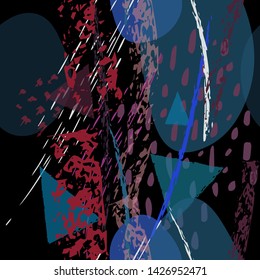 Collage Contemporary Vector Textures. Seamless Pattern. Artistic Crayon Modern Strokes Surface. Chalk Grunge Dirty Dry Distress Hand Drawn Pastel. Summer Bright Dry. Chaotic Triangle Shape Collage.