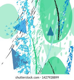 Collage Contemporary Vector Textures. Seamless Pattern. Artistic Crayon Modern Strokes Surface. Chalk Grunge Dirty Dry Distress Hand Drawn Pastel. Summer Bright Dry. Chaotic Triangle Shape Collage.
