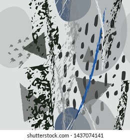 Collage Contemporary Vector Textures. Seamless Pattern. Artistic Crayon Modern Strokes Surface. Chalk Grunge Dirty Dry Distress Hand Drawn Pastel. Summer Bright Dry. Chaotic Triangle Shape Collage.