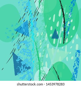 Collage Contemporary Vector Textures. Seamless Pattern. Artistic Crayon Modern Strokes Surface. Chalk Grunge Dirty Dry Distress Hand Drawn Pastel. Summer Bright Dry. Chaotic Triangle Shape Collage.