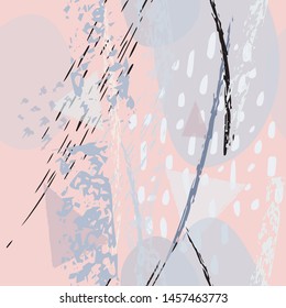 Collage Contemporary Vector Textures. Seamless Pattern. Artistic Crayon Modern Strokes Surface. Chalk Grunge Dirty Dry Distress Hand Drawn Pastel. Summer Bright Dry. Chaotic Triangle Shape Collage.