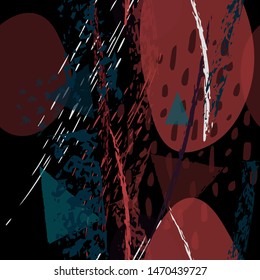Collage Contemporary Vector Textures. Seamless Pattern. Artistic Crayon Modern Strokes Surface. Chalk Grunge Dirty Dry Distress Hand Drawn Pastel. Summer Bright Dry. Chaotic Triangle Shape Collage.