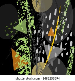 Collage Contemporary Vector Textures. Seamless Pattern. Artistic Crayon Modern Strokes Surface. Chalk Grunge Dirty Dry Distress Hand Drawn Pastel. Summer Bright Dry. Chaotic Triangle Shape Collage.