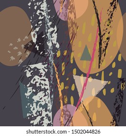 Collage Contemporary Vector Textures. Seamless Pattern. Artistic Crayon Modern Strokes Surface. Chalk Grunge Dirty Dry Distress Hand Drawn Pastel. Summer Bright Dry. Chaotic Triangle Shape Collage.