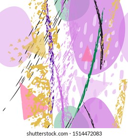 Collage Contemporary Vector Textures. Seamless Pattern. Artistic Crayon Modern Strokes Surface. Chalk Grunge Dirty Dry Distress Hand Drawn Pastel. Summer Bright Dry. Chaotic Triangle Shape Collage.