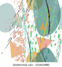 Collage Contemporary Vector Textures. Seamless Pattern. Artistic Crayon Modern Strokes Surface. Chalk Grunge Dirty Dry Distress Hand Drawn Pastel. Summer Bright Dry. Chaotic Triangle Shape Collage.