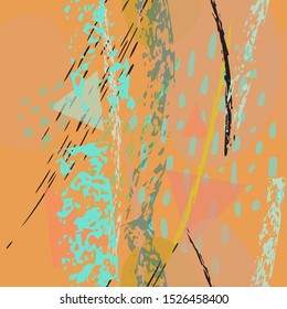 Collage Contemporary Vector Textures. Seamless Pattern. Artistic Crayon Modern Strokes Surface. Chalk Grunge Dirty Dry Distress Hand Drawn Pastel. Summer Bright Dry. Chaotic Triangle Shape Collage.