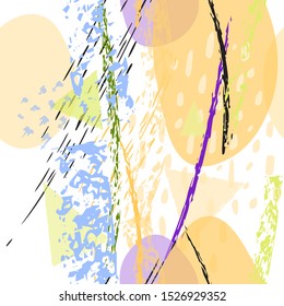 Collage Contemporary Vector Textures. Seamless Pattern. Artistic Crayon Modern Strokes Surface. Chalk Grunge Dirty Dry Distress Hand Drawn Pastel. Summer Bright Dry. Chaotic Triangle Shape Collage.