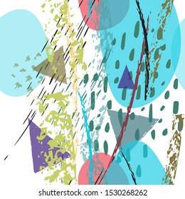 Collage Contemporary Vector Textures. Seamless Pattern. Artistic Crayon Modern Strokes Surface. Chalk Grunge Dirty Dry Distress Hand Drawn Pastel. Summer Bright Dry. Chaotic Triangle Shape Collage.