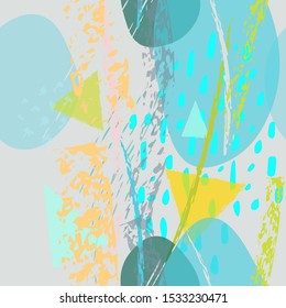 Collage Contemporary Vector Textures. Seamless Pattern. Artistic Crayon Modern Strokes Surface. Chalk Grunge Dirty Dry Distress Hand Drawn Pastel. Summer Bright Dry. Chaotic Triangle Shape Collage.
