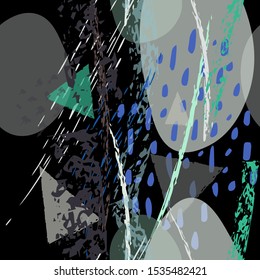 Collage Contemporary Vector Textures. Seamless Pattern. Artistic Crayon Modern Strokes Surface. Chalk Grunge Dirty Dry Distress Hand Drawn Pastel. Summer Bright Dry. Chaotic Triangle Shape Collage.
