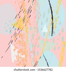 Collage Contemporary Vector Textures. Seamless Pattern. Artistic Crayon Modern Strokes Surface. Chalk Grunge Dirty Dry Distress Hand Drawn Pastel. Summer Bright Dry. Chaotic Triangle Shape Collage.