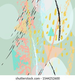Collage Contemporary Vector Textures. Seamless Pattern. Artistic Crayon Modern Strokes Surface. Chalk Grunge Dirty Dry Distress Hand Drawn Pastel. Summer Bright Dry. Chaotic Triangle Shape Collage.
