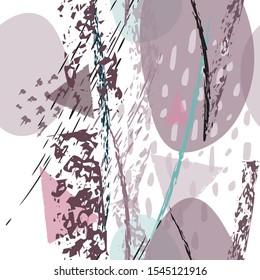 Collage Contemporary Vector Textures. Seamless Pattern. Artistic Crayon Modern Strokes Surface. Chalk Grunge Dirty Dry Distress Hand Drawn Pastel. Summer Bright Dry. Chaotic Triangle Shape Collage.