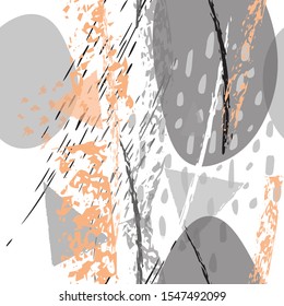 Collage Contemporary Vector Textures. Seamless Pattern. Artistic Crayon Modern Strokes Surface. Chalk Grunge Dirty Dry Distress Hand Drawn Pastel. Summer Bright Dry. Chaotic Triangle Shape Collage.