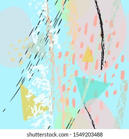 Collage Contemporary Vector Textures. Seamless Pattern. Artistic Crayon Modern Strokes Surface. Chalk Grunge Dirty Dry Distress Hand Drawn Pastel. Summer Bright Dry. Chaotic Triangle Shape Collage.