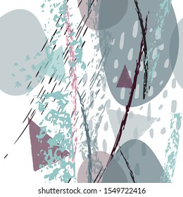 Collage Contemporary Vector Textures. Seamless Pattern. Artistic Crayon Modern Strokes Surface. Chalk Grunge Dirty Dry Distress Hand Drawn Pastel. Summer Bright Dry. Chaotic Triangle Shape Collage.