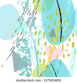 Collage Contemporary Vector Textures. Seamless Pattern. Artistic Crayon Modern Strokes Surface. Chalk Grunge Dirty Dry Distress Hand Drawn Pastel. Summer Bright Dry. Chaotic Triangle Shape Collage.