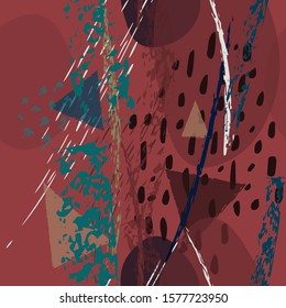 Collage Contemporary Vector Textures. Seamless Pattern. Artistic Crayon Modern Strokes Surface. Chalk Grunge Dirty Dry Distress Hand Drawn Pastel. Summer Bright Dry. Chaotic Triangle Shape Collage.