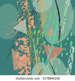 Collage Contemporary Vector Textures. Seamless Pattern. Artistic Crayon Modern Strokes Surface. Chalk Grunge Dirty Dry Distress Hand Drawn Pastel. Summer Bright Dry. Chaotic Triangle Shape Collage.