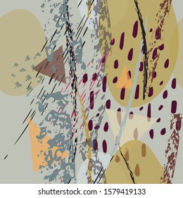 Collage Contemporary Vector Textures. Seamless Pattern. Artistic Crayon Modern Strokes Surface. Chalk Grunge Dirty Dry Distress Hand Drawn Pastel. Summer Bright Dry. Chaotic Triangle Shape Collage.