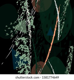 Collage Contemporary Vector Textures. Seamless Pattern. Artistic Crayon Modern Strokes Surface. Chalk Grunge Dirty Dry Distress Hand Drawn Pastel. Summer Bright Dry. Chaotic Triangle Shape Collage.