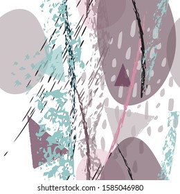 Collage Contemporary Vector Textures. Seamless Pattern. Artistic Crayon Modern Strokes Surface. Chalk Grunge Dirty Dry Distress Hand Drawn Pastel. Summer Bright Dry. Chaotic Triangle Shape Collage.