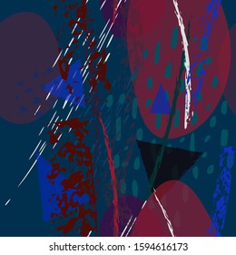 Collage Contemporary Vector Textures. Seamless Pattern. Artistic Crayon Modern Strokes Surface. Chalk Grunge Dirty Dry Distress Hand Drawn Pastel. Summer Bright Dry. Chaotic Triangle Shape Collage.