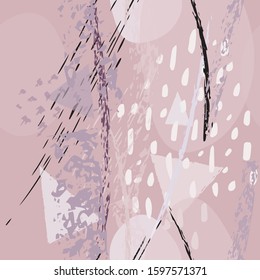 Collage Contemporary Vector Textures. Seamless Pattern. Artistic Crayon Modern Strokes Surface. Chalk Grunge Dirty Dry Distress Hand Drawn Pastel. Summer Bright Dry. Chaotic Triangle Shape Collage.