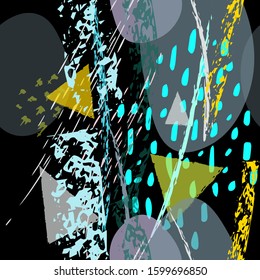 Collage Contemporary Vector Textures. Seamless Pattern. Artistic Crayon Modern Strokes Surface. Chalk Grunge Dirty Dry Distress Hand Drawn Pastel. Summer Bright Dry. Chaotic Triangle Shape Collage.