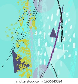 Collage Contemporary Vector Textures. Seamless Pattern. Artistic Crayon Modern Strokes Surface. Chalk Grunge Dirty Dry Distress Hand Drawn Pastel. Summer Bright Dry. Chaotic Triangle Shape Collage.