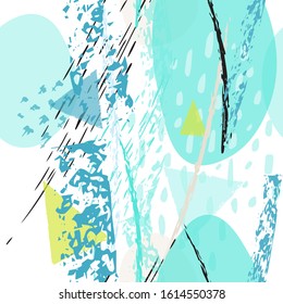 Collage Contemporary Vector Textures. Seamless Pattern. Artistic Crayon Modern Strokes Surface. Chalk Grunge Dirty Dry Distress Hand Drawn Pastel. Summer Bright Dry. Chaotic Triangle Shape Collage.