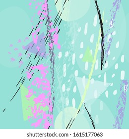 Collage Contemporary Vector Textures. Seamless Pattern. Artistic Crayon Modern Strokes Surface. Chalk Grunge Dirty Dry Distress Hand Drawn Pastel. Summer Bright Dry. Chaotic Triangle Shape Collage.