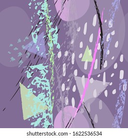 Collage Contemporary Vector Textures. Seamless Pattern. Artistic Crayon Modern Strokes Surface. Chalk Grunge Dirty Dry Distress Hand Drawn Pastel. Summer Bright Dry. Chaotic Triangle Shape Collage.