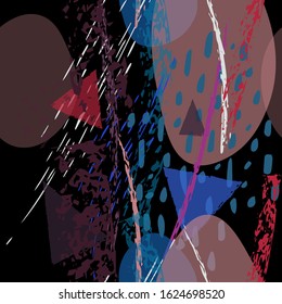 Collage Contemporary Vector Textures. Seamless Pattern. Artistic Crayon Modern Strokes Surface. Chalk Grunge Dirty Dry Distress Hand Drawn Pastel. Summer Bright Dry. Chaotic Triangle Shape Collage.