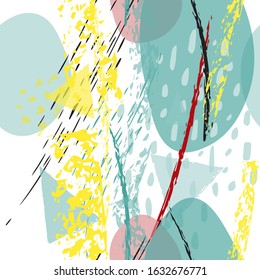 Collage Contemporary Vector Textures. Seamless Pattern. Artistic Crayon Modern Strokes Surface. Chalk Grunge Dirty Dry Distress Hand Drawn Pastel. Summer Bright Dry. Chaotic Triangle Shape Collage.