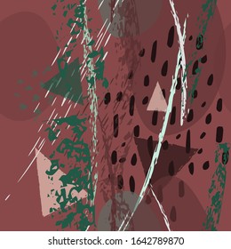 Collage Contemporary Vector Textures. Seamless Pattern. Artistic Crayon Modern Strokes Surface. Chalk Grunge Dirty Dry Distress Hand Drawn Pastel. Summer Bright Dry. Chaotic Triangle Shape Collage.
