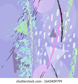 Collage Contemporary Vector Textures. Seamless Pattern. Artistic Crayon Modern Strokes Surface. Chalk Grunge Dirty Dry Distress Hand Drawn Pastel. Summer Bright Dry. Chaotic Triangle Shape Collage.