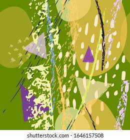 Collage de Texturas Vectoras Contemporáneas. Patrón sin inconvenientes. El Crayón Artístico Moderno Atrapa la Superficie. Mano de paño de secado sucio de la garganta de la garganta. El verano resplandeciente seco. Collage de formas de triángulo caótico.