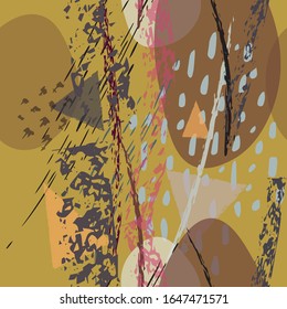 Collage Contemporary Vektorillustration Textures. Nahtloses Muster. Künstlerische Crayon Modern Schlaganschwebfläche. Kreide Grunge schmutzige trockene Not handgezeichnete Pastelle. Sommer hell trocken. Chaotische Dreieck Form Collage.