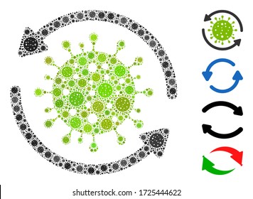 Collage coronavirus update designed from covid-2019 virus elements in various sizes and color hues. Vector infection elements are arranged into abstract illustration coronavirus update icon.