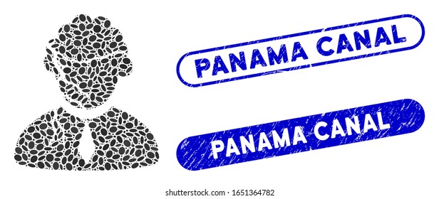 Collage corrompió el juez y corroyó sellos con la leyenda del Canal de Panamá. El juez de daños por vector mosaico se crea con elementos ovales aleatorios. Los sellos del sello del Canal de Panamá utilizan el color azul,