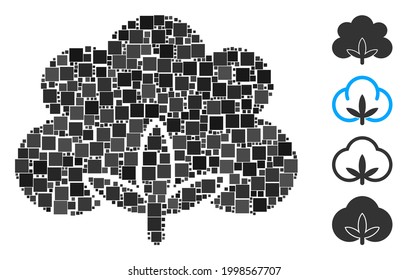 Collage Cotton flower icon united from square elements in different sizes and color hues. Vector square items are united into abstract collage cotton flower icon. Bonus pictograms are placed.