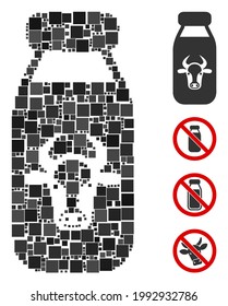 Collage Cow milk icon united from square items in variable sizes and color hues. Vector square items are arranged into abstract collage cow milk icon. Bonus icons are added.