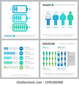 Collage of creative human resources infographic designs. Can be used for workflow layout, annual report, presentation slide, web design. Business and accounting concept with percentage charts
