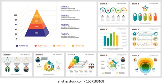 Collage of creative human resources infographic designs. Can be used for workflow layout, annual report, presentation slide, web design. Business and accounting concept with percentage, pyramid charts